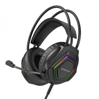 Игровые наушники проводные Borofone BO105 Геймерская гарнитура с микрофоном и RGB подсветкой (Black)