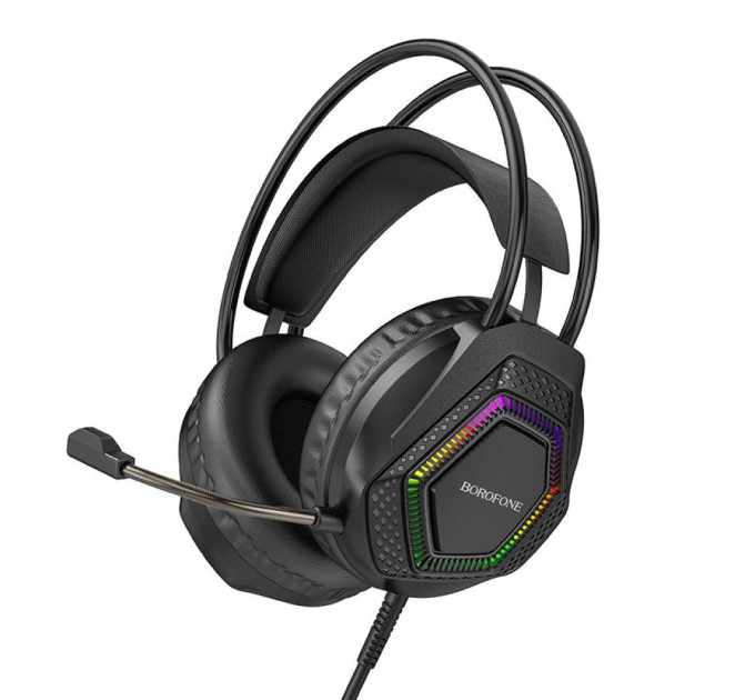 Игровые наушники проводные Borofone BO105 Геймерская гарнитура с микрофоном и RGB подсветкой (Black) (19254)
