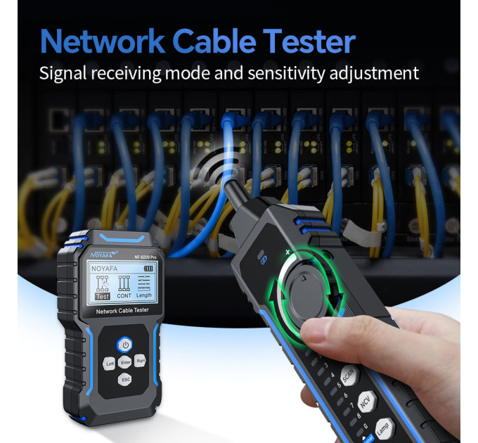 Кабельный тестер Noyafa NF-8209 pro Сетевой тестер кабеля, трассоискатель, PoE тестер, измерение длины кабеля (19405)
