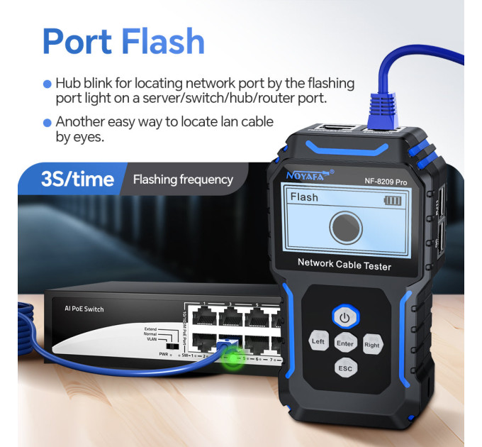 Кабельный тестер Noyafa NF-8209 pro Сетевой тестер кабеля, трассоискатель, PoE тестер, измерение длины кабеля (19405)