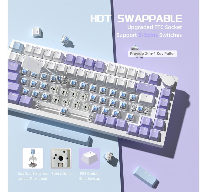 Клавиатура механическая AJAZZ AK820 Sea Salt Switch / с подсветкой RGB / Раскладка 75% ( (Blue White Purple) (19571)