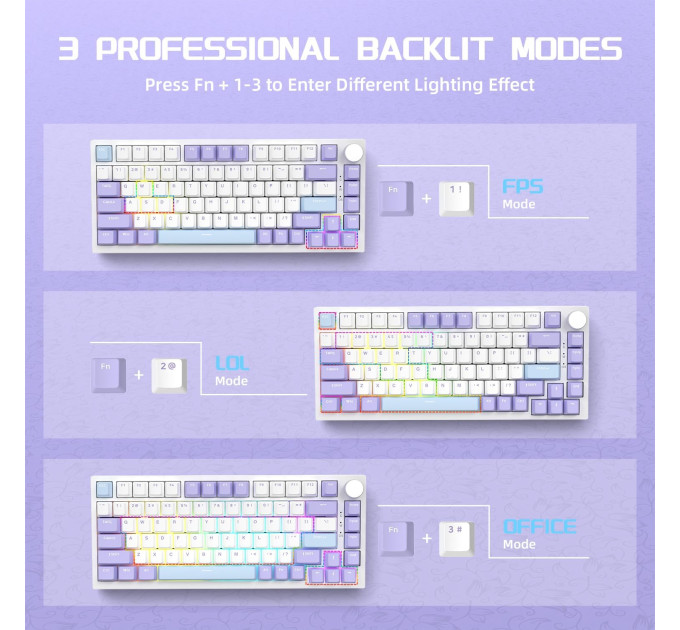 Клавиатура механическая AJAZZ AK820 Sea Salt Switch / с подсветкой RGB / Раскладка 75% ( (Blue White Purple) (19571)
