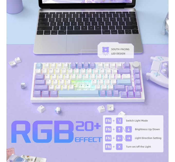 Клавиатура механическая AJAZZ AK820 Sea Salt Switch / с подсветкой RGB / Раскладка 75% ( (Blue White Purple) (19571)