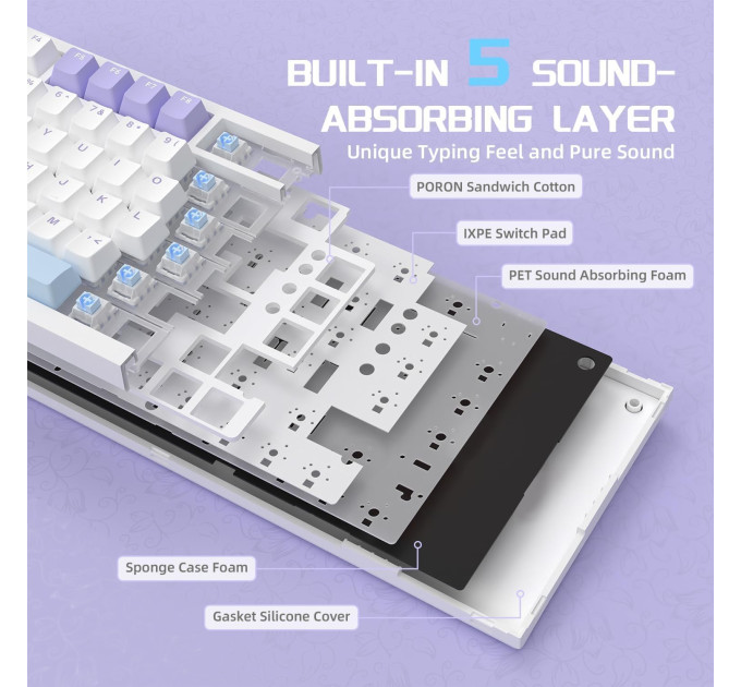 Клавиатура механическая AJAZZ AK820 Sea Salt Switch / с подсветкой RGB / Раскладка 75% ( (Blue White Purple) (19571)