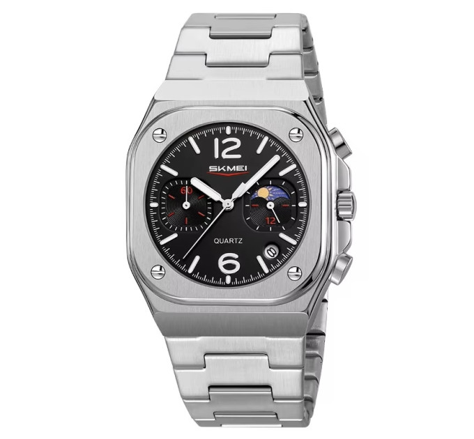 Мужские наручные часы Skmei 9368 Original кварцевые на металлическом браслете (Silver Black, 9368SIBK) (19161)
