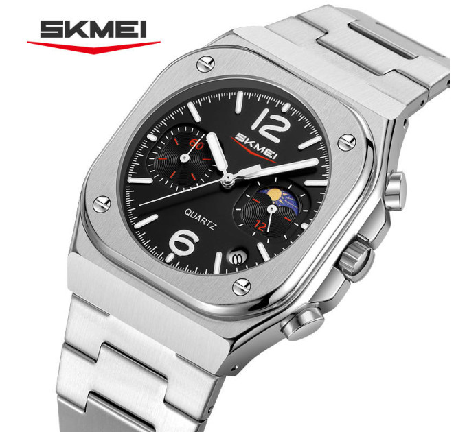 Мужские наручные часы Skmei 9368 Original кварцевые на металлическом браслете (Silver Black, 9368SIBK) (19161)