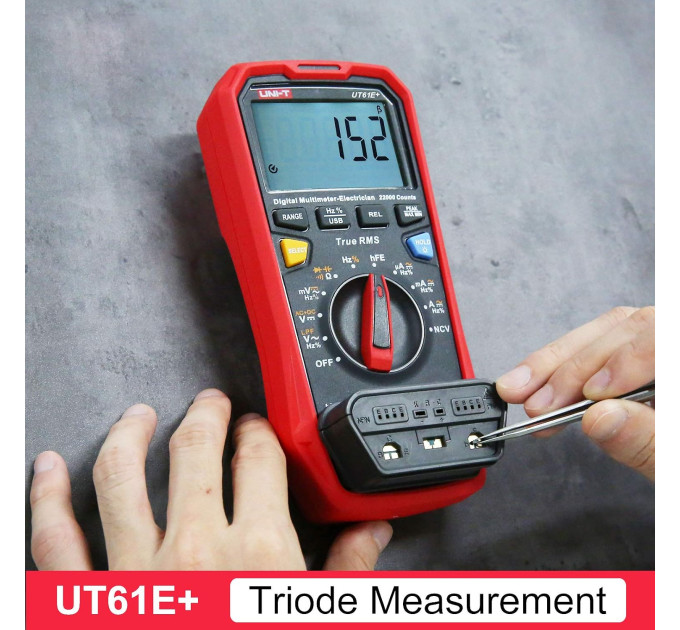 Мультиметр UNI-T UT61E+ Цифровой мультитестер; Напряжение DC/AC; Ток DC/AC; R; C; Прозвонка цепи; тест Диодов-транзисторов, NCV, Live, частота, емкость (19825)