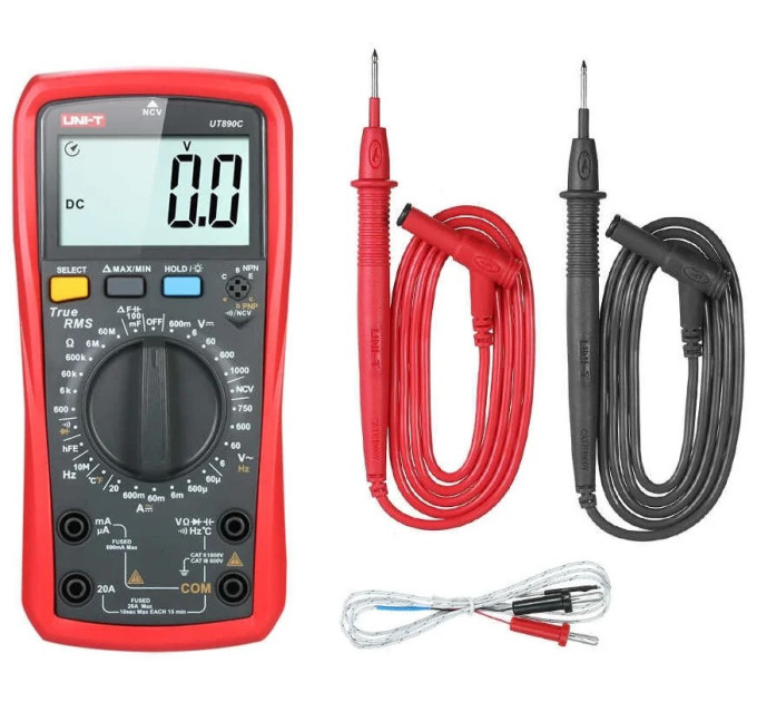 Мультиметр UNI-T UT890C Цифровой мультитестер; Напряжение DC/AC; Ток DC/AC; R; C; Прозвонка цепи; тест Диодов, NCV, частота, емкость (19821)