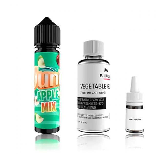 Набор заправки для самозамеса на органическом никотине Juni Apple Mix 60 мл 0-3 мг (Кислый и сладкий микс холодних яблок)