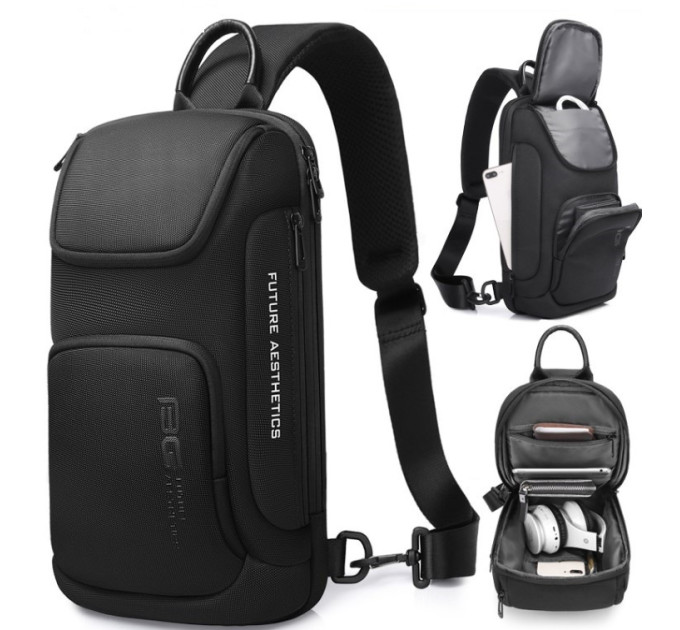 Однолямочный рюкзак через плечо Bange BG-7565 7л Сумка-слинг с USB-разъемом (Black) (19369)