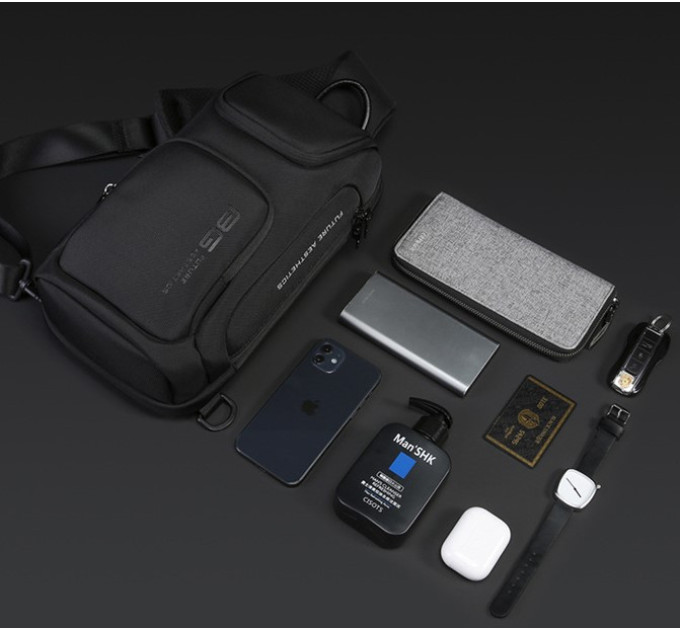 Однолямочный рюкзак через плечо Bange BG-7565 7л Сумка-слинг с USB-разъемом (Black) (19369)