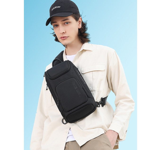 Однолямочный рюкзак через плечо Bange BG-7565 7л Сумка-слинг с USB-разъемом (Black) (19369)