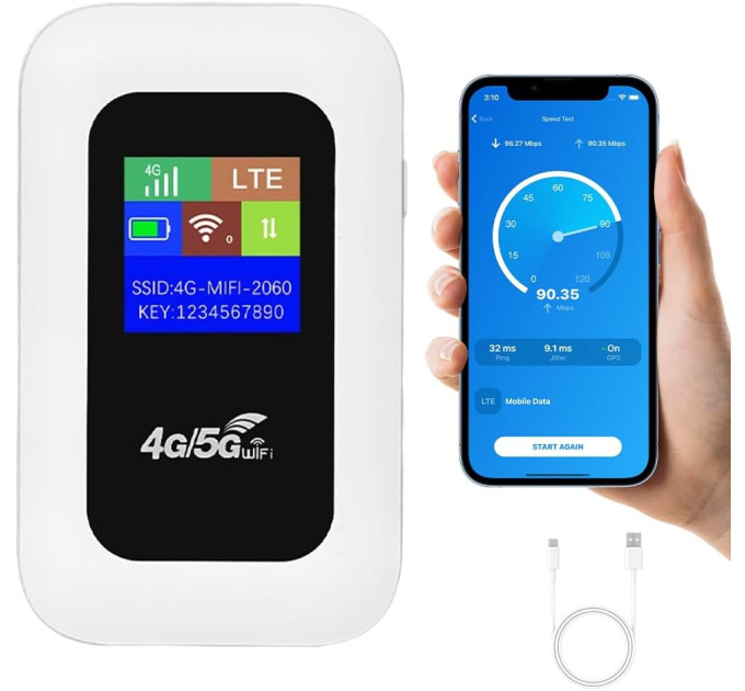 Портативный 4G LTE роутер Pix-Link Mobile Router PH312-E карманный Wi-Fi модем с LED дисплеем (White) (19179)
