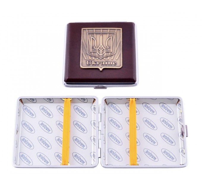 Портсигар на 20 сигарет кожаный Haojue HG-604 YH-02 (Brown Герб Украины)