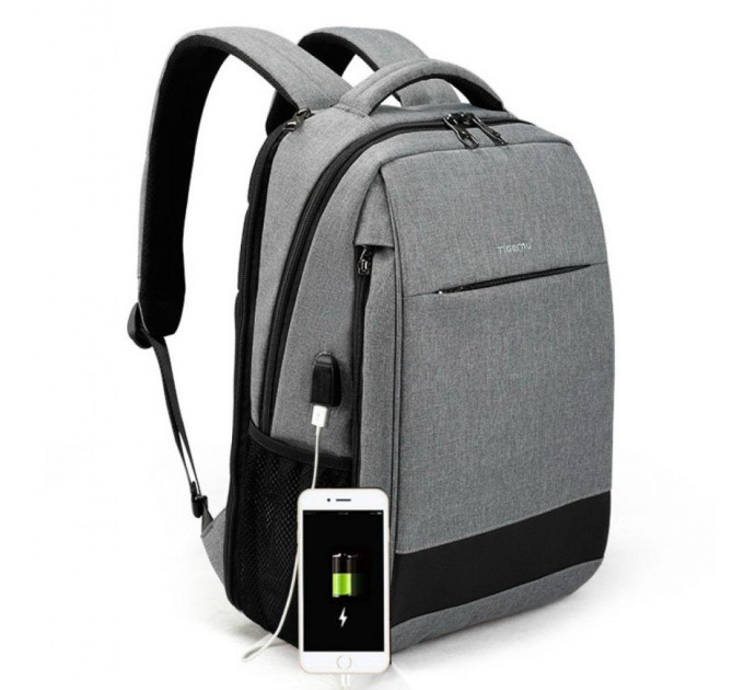Рюкзак городской Tigernu T-B3516 21л с USB для ноутбука 15.6'' (Grey) (17052)
