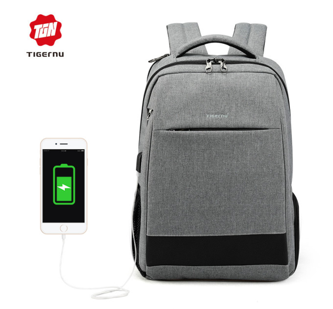 Рюкзак городской Tigernu T-B3516 21л с USB для ноутбука 15.6'' (Grey) (17052)