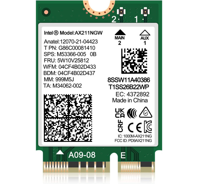 Сетевая карта Intel WIFI 6E AX211NGW CNVIO2 Трехдиапазонный адаптер, MU-MIMO, Bluetooth модуль для ПК / Ноутбука (19528)
