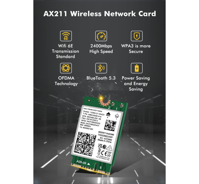 Сетевая карта Intel WIFI 6E AX211NGW CNVIO2 Трехдиапазонный адаптер, MU-MIMO, Bluetooth модуль для ПК / Ноутбука (19528)