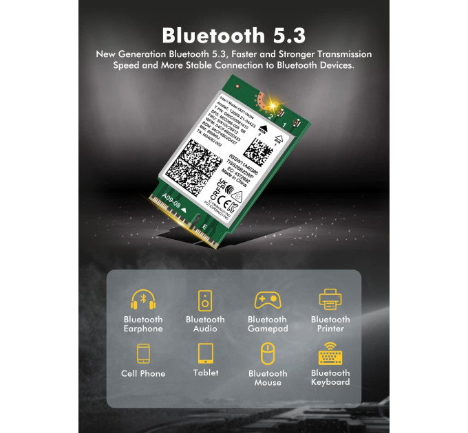 Сетевая карта Intel WIFI 6E AX211NGW CNVIO2 Трехдиапазонный адаптер, MU-MIMO, Bluetooth модуль для ПК / Ноутбука (19528)