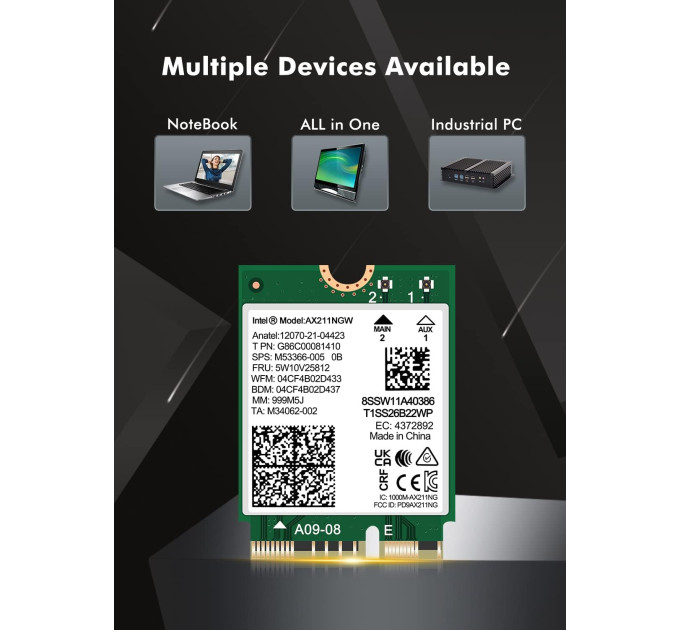 Сетевая карта Intel WIFI 6E AX211NGW CNVIO2 Трехдиапазонный адаптер, MU-MIMO, Bluetooth модуль для ПК / Ноутбука (19528)