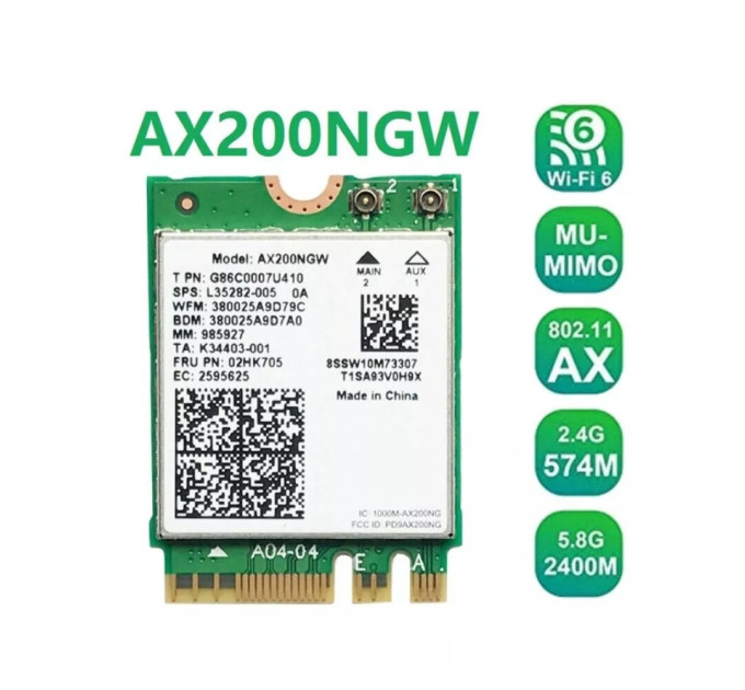 Сетевая карта Intel Wi-Fi 6 AX200 NGW модуль двухдиапазонный адаптер Bluetooth для ПД / Ноутбука (19126)
