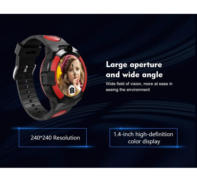 Смарт-часы детские LEMFO LT32 GPS 4G с камерой WI-FI GPS SIM-карта Original силиконовый ремешок  (Black Red) (17453)
