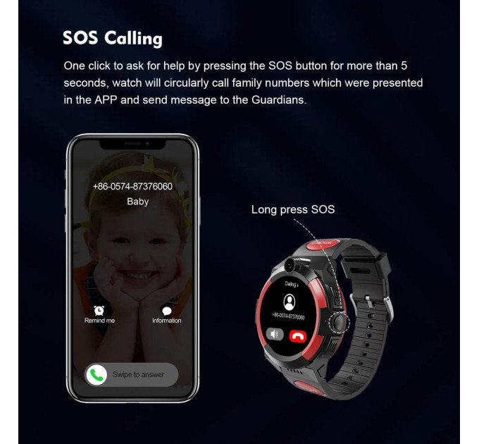 Смарт-часы детские LEMFO LT32 GPS 4G с камерой WI-FI GPS SIM-карта Original силиконовый ремешок  (Black Red) (17453)