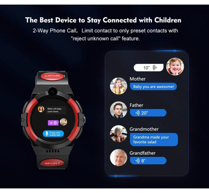 Смарт-часы детские LEMFO LT32 GPS 4G с камерой WI-FI GPS SIM-карта Original силиконовый ремешок  (Black Red) (17453)