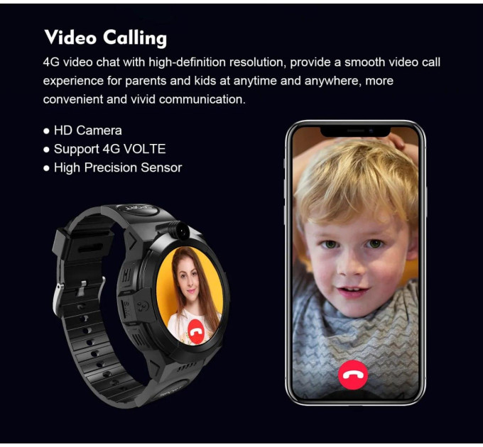 Смарт-часы детские LEMFO LT32 GPS 4G с камерой WI-FI GPS SIM-карта Original силиконовый ремешок  (Black Red) (17453)