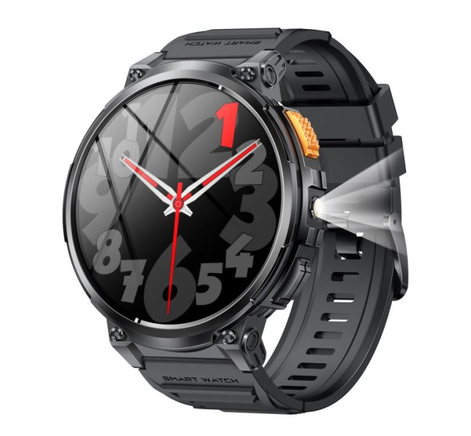 Тактические смарт часы с фонариком LEMFO K66 Original силиконовый ремешок (Black Black) (18359)