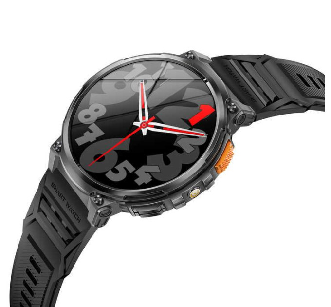 Тактические смарт часы с фонариком LEMFO K66 Original силиконовый ремешок (Black Black) (18359)