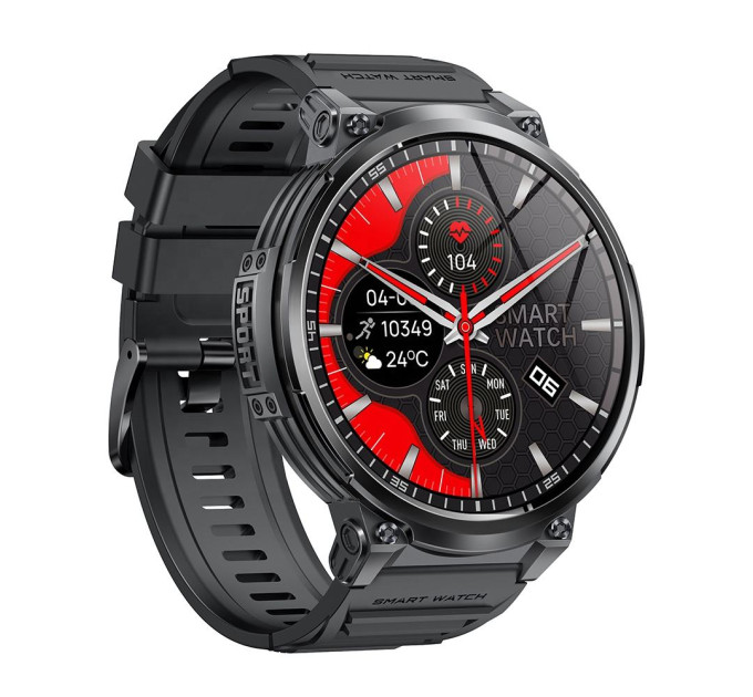 Тактические смарт часы с фонариком LEMFO K66 Original силиконовый ремешок (Black Black) (18359)
