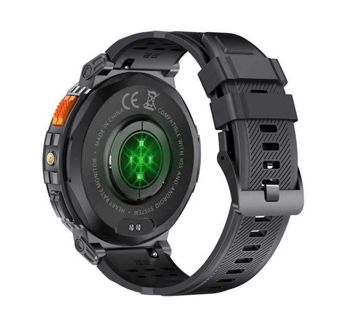 Тактические смарт часы с фонариком LEMFO K66 Original силиконовый ремешок (Black Black) (18359)