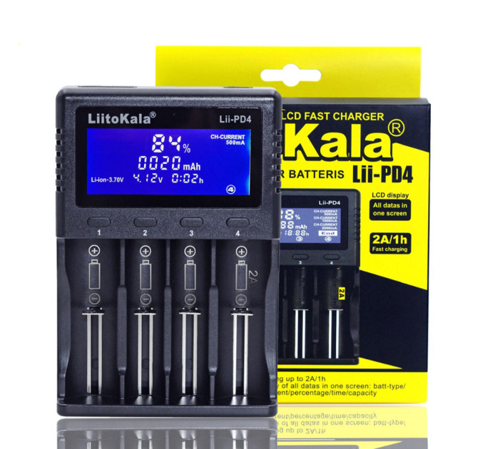 Умное зарядное устройство для аккумуляторов LiitoKala Lii-PD4 АА, ААА, 18650, 21700, 26650 Li-ion, LiFePO4, Ni-MH, Ni-Cd (19411)