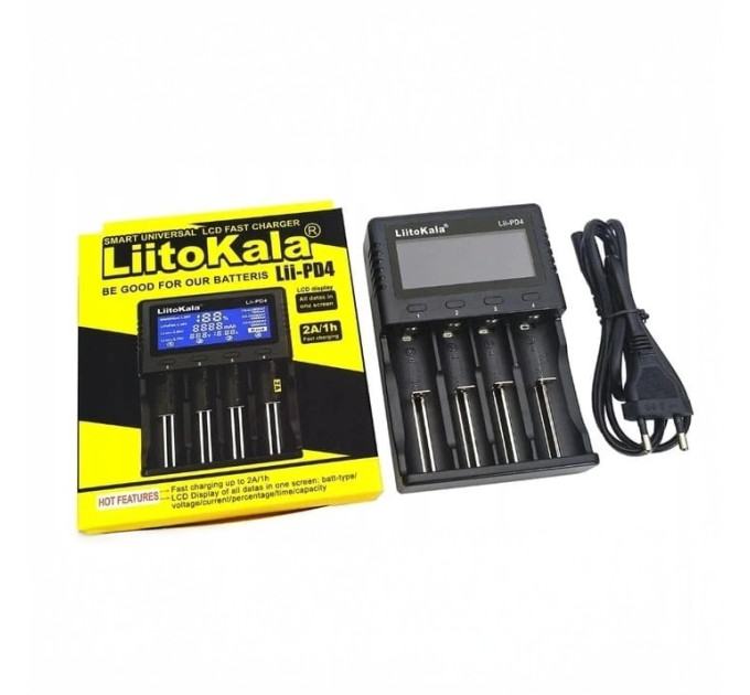 Умное зарядное устройство для аккумуляторов LiitoKala Lii-PD4 АА, ААА, 18650, 21700, 26650 Li-ion, LiFePO4, Ni-MH, Ni-Cd (19411)