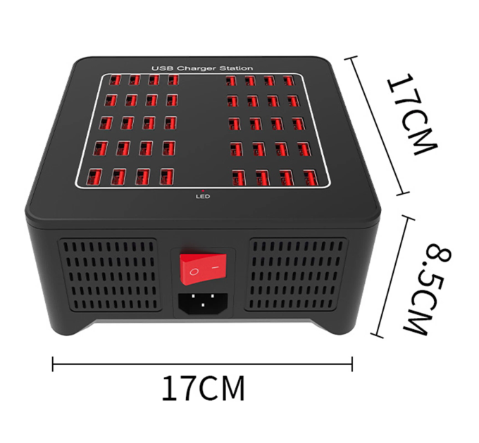 Зарядная станция многопортовая ILEPO на 40 USB портов 200 Вт / сетевое мультизарядное устройство (19014)