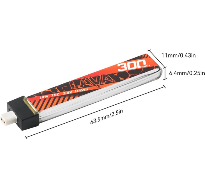 Аккумулятор BetaFPV Lava 1S 300 mAh 75C 3.8V LiHV LiPo BT2.0 FPV для Cetus X, Cetus Pro, Meteor (18765)