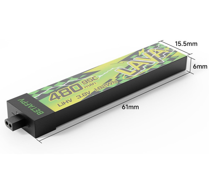 Аккумулятор BetaFPV Lava 2 1S 480 mAh BT2.0 / 3.8V / 95C / LiHV для FPV Air, Meteor, Cetus, Tiny Whoop (19520)
