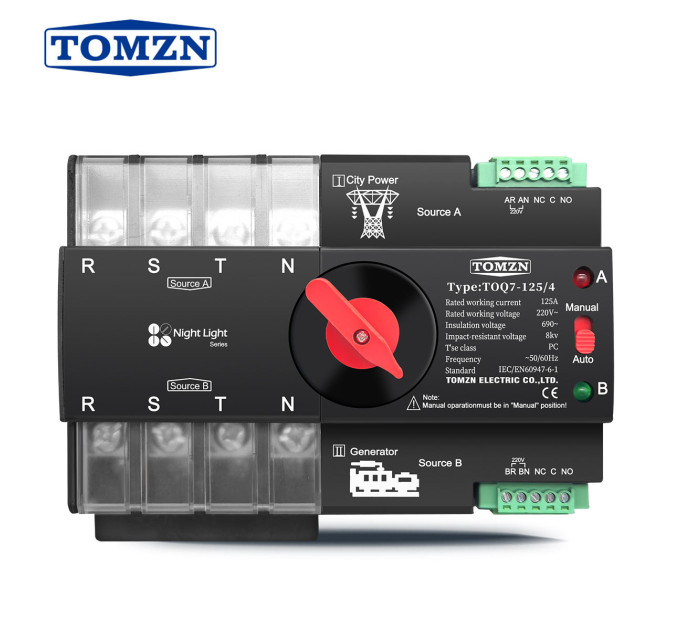 Автоматический ввод резерва АВР TOMZN TOQ7 4P 230V 125A переключатель трехфазный 4х полюсний (19628)
