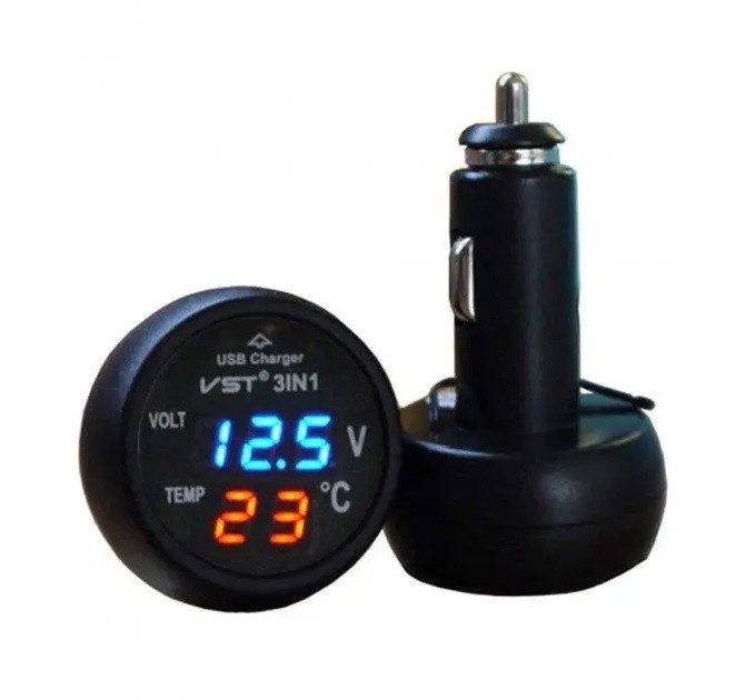 Автомобильные часы VST 706 от прикуривателя (Black/Blue)