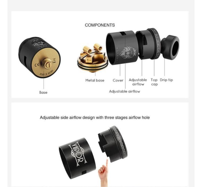 Бак Vapor Storm Lion RDA 22mm без коробки (Black) (17968)