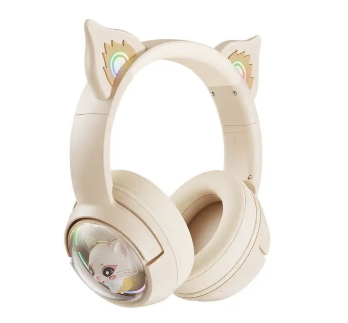 Беспроводные игровые наушники с ушками Onikuma B5 Bluetooth гарнитура с микрофоном и RGB подсветкой (Beige) (19239)