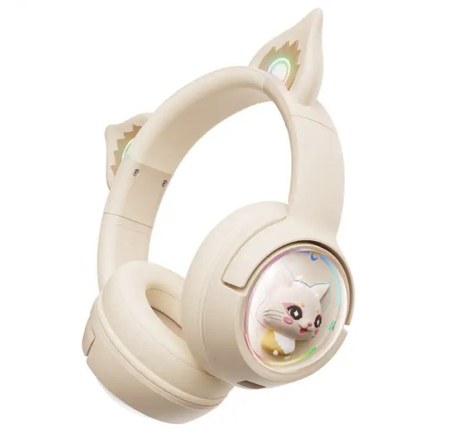 Беспроводные игровые наушники с ушками Onikuma B5 Bluetooth гарнитура с микрофоном и RGB подсветкой (Beige) (19239)
