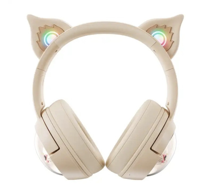 Беспроводные игровые наушники с ушками Onikuma B5 Bluetooth гарнитура с микрофоном и RGB подсветкой (Beige) (19239)
