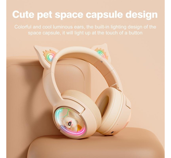 Беспроводные игровые наушники с ушками Onikuma B5 Bluetooth гарнитура с микрофоном и RGB подсветкой (Beige) (19239)