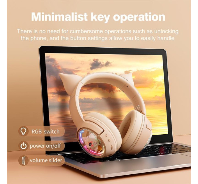 Беспроводные игровые наушники с ушками Onikuma B5 Bluetooth гарнитура с микрофоном и RGB подсветкой (Beige) (19239)