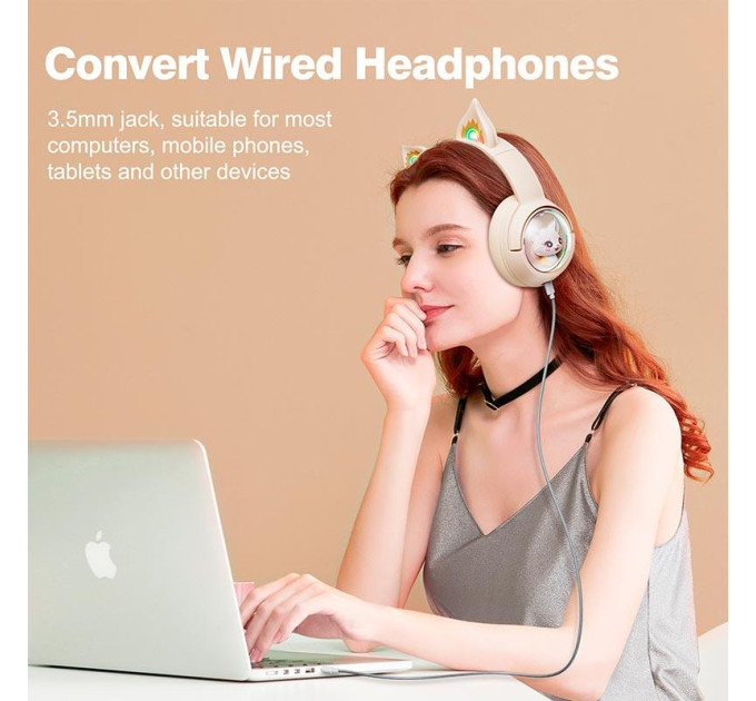 Беспроводные игровые наушники с ушками Onikuma B5 Bluetooth гарнитура с микрофоном и RGB подсветкой (Beige) (19239)