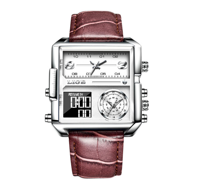 Часы наручные Lige Maxi LG8925 Original (Brown Lether ) (17793)