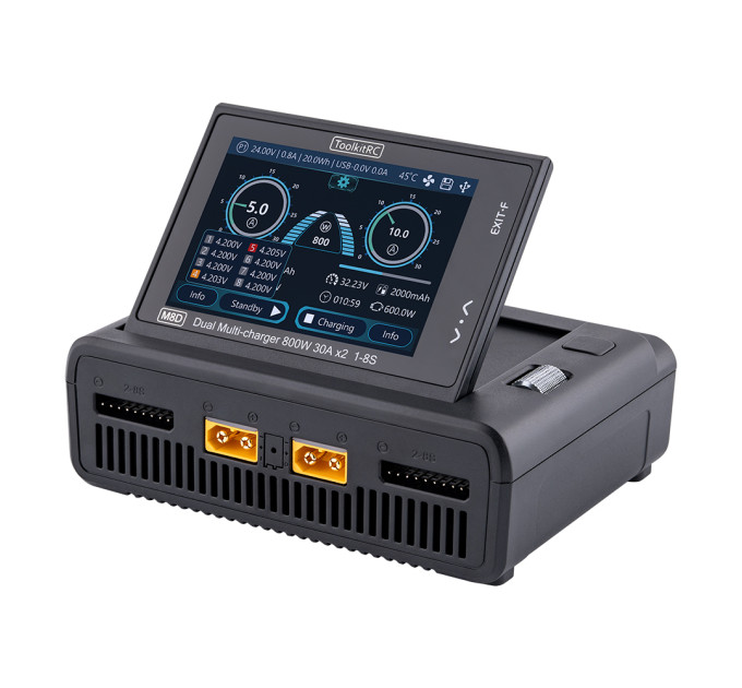 Двухканальное зарядное устройство ToolkitRC M8D 1600W 50А для FPV 1-8S M6D M7 ADP100 ADP200 Q4AC Q6AC FlyOk (Black) (18759)