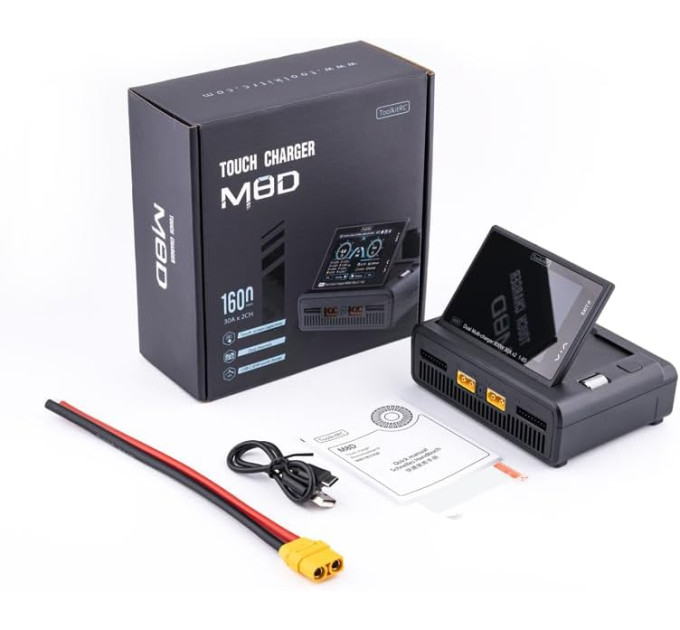 Двухканальное зарядное устройство ToolkitRC M8D 1600W 50А для FPV 1-8S M6D M7 ADP100 ADP200 Q4AC Q6AC FlyOk (Black) (18759)